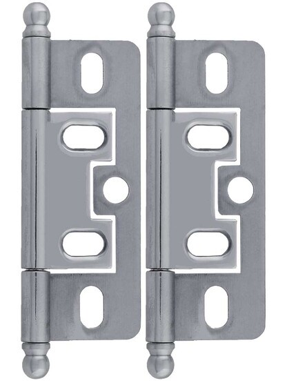 Pair of Solid Brass 2 1/2 inch Non-Mortise Ball-Tip Cabinet Hinges in Polished Chrome.